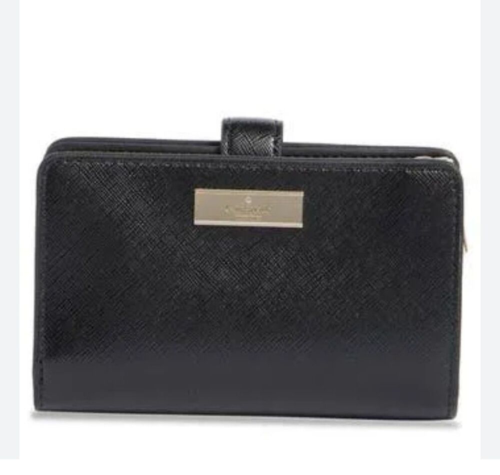 100% Authentic Kate Spade Kenzie Medium Compact Wallet in Black #KK043 NWT